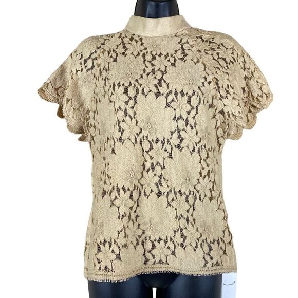 Iceberg Tops - Vintage Iceberg Made in Italy Lace Half Sleeve Suede Snap Collared Top NWT